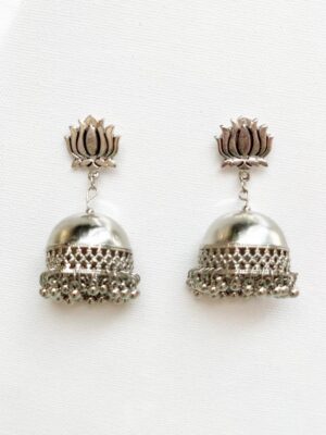 Silver dangle jhumki with silver color beads for women by mapanache for women