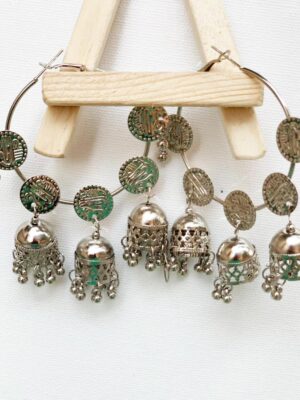 Oxidized silver-plated silver beaded handcrafted dome shaped jhumkas