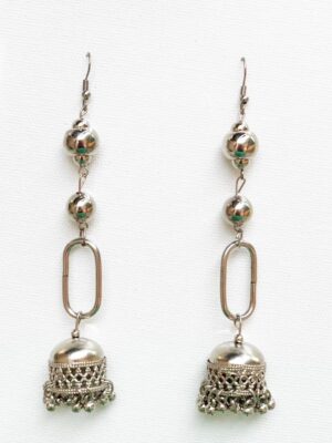 Silver ear wire dangle jhumki with silver color beads for women by mapanache