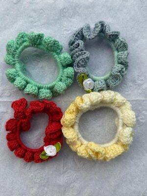 Multicolor Handcrafted Woolen Soft Crochet Scruncies For Women