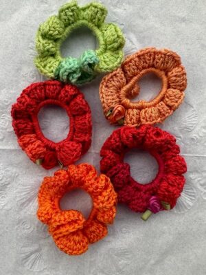Multicolor Handcrafted Woolen Soft Crochet Scruncies For Women
