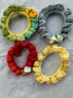 Multicolor Handcrafted Woolen Soft Crochet Scruncies For Women 1