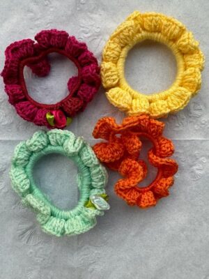 Multicolor Handcrafted Soft Crochet Scrunchies Combo Pack